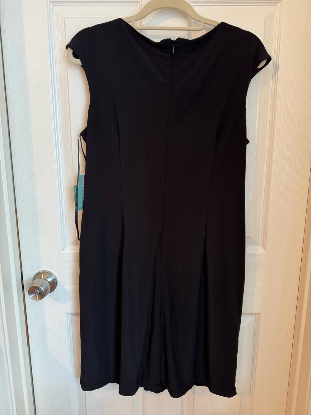NWT Nine & Co. Black Ruched Sheath Dress with Beaded Waist Detail - Cap Sleeve - Picture 8 of 14